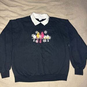 Vintage Black mock neck Sweater with Festive Design